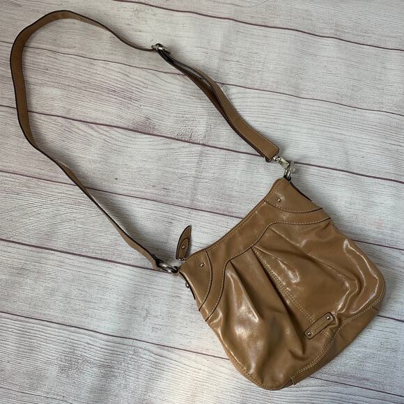 Nine West Camel Brown Crossbody Purse Shoulder Bag Yellow Interior - Picture 3 of 16